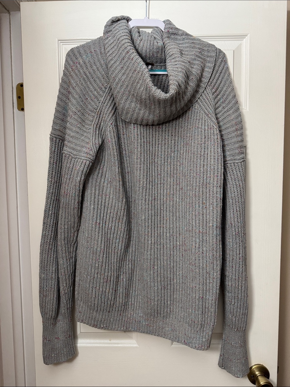 Free People Light Gray Ribbed Cowl Neck Sweater